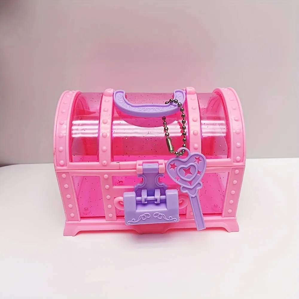 

Mini Box Pink/Purple Jewelry Box Pretend Play Girls Dressing Cute Makeup Box Plastic With Lock Treasure Chest For Children