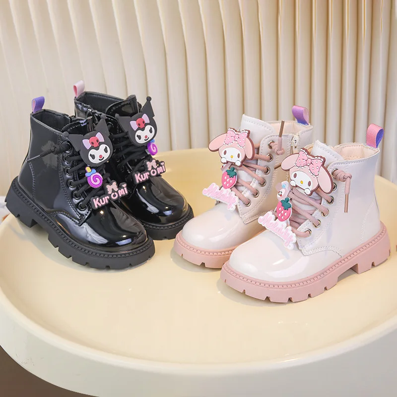 

Hot Sanrio Girl Kuromi Kawaii Fashion Winter Fleece-Lined Cotton Shoes Student Cartoon Child Soft Sole Keep Warm Ankle Boots New