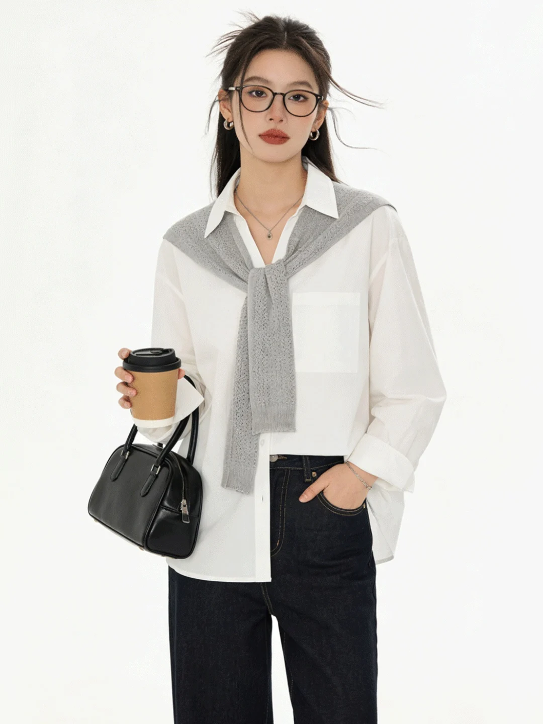 

Casual Korean Sle Collar irt Sun Protection Outerwear Commute Ele Loose Fit Versatile irt for Spring 2026