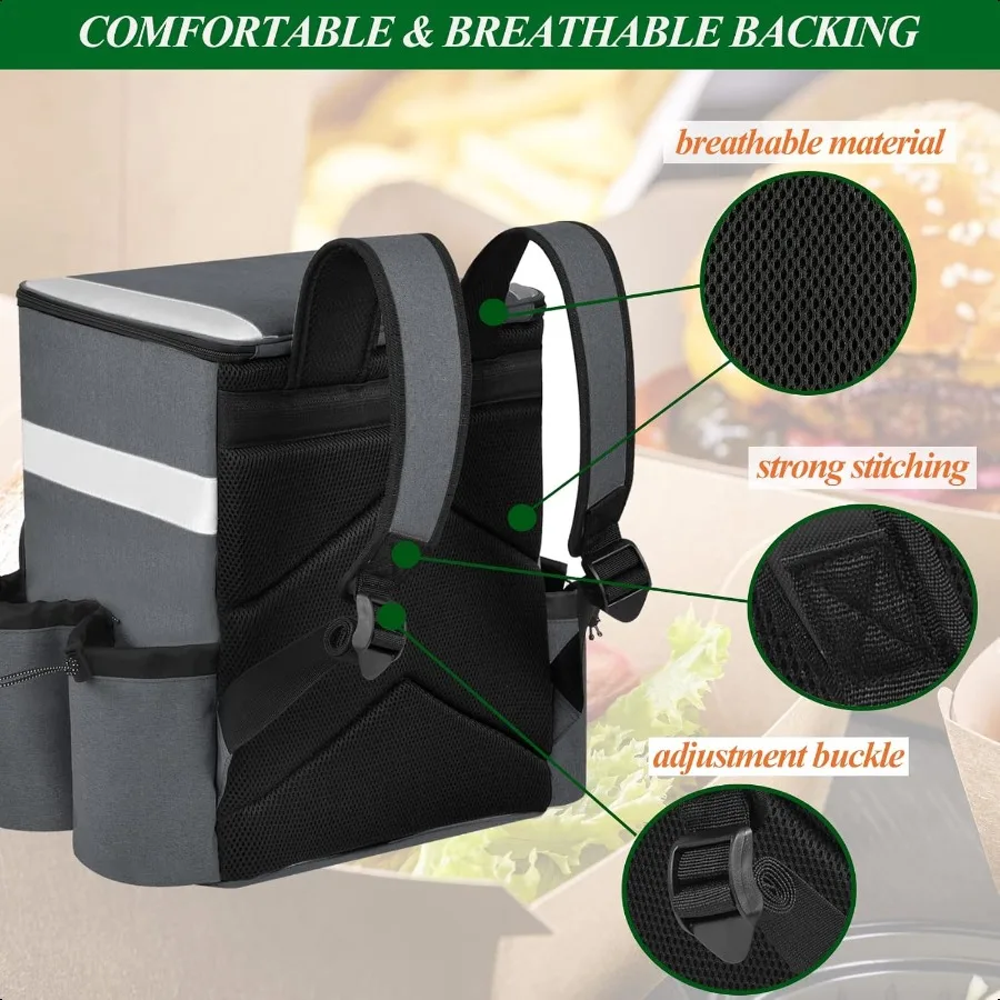 Mochila para entrega de alimentos, bolsa para entrega de pizza, bolsa isolada para entrega com porta-copos, mochila para entrega com placas de porta para bicicleta d