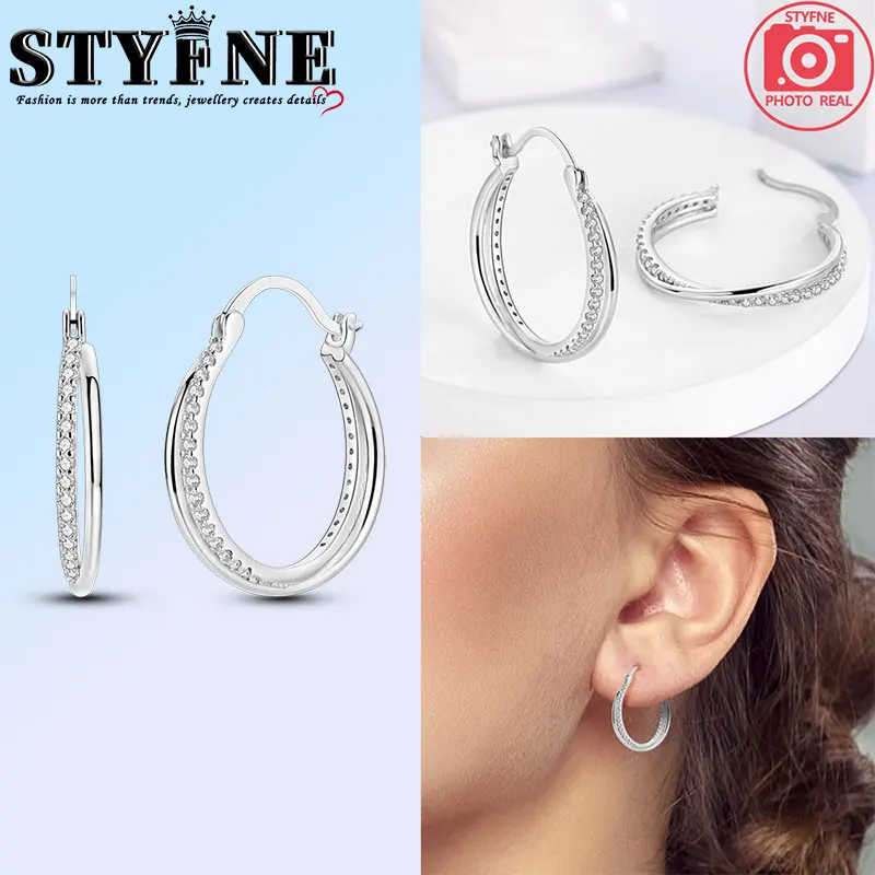 Travel Hobbies 925 Sterling Silver Double Ring Interlocking Stones Hoops Earrings Women's Elegant Jewelry Accessories