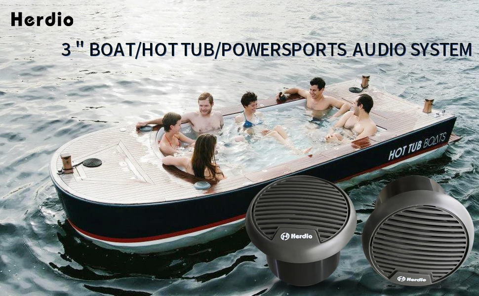 Herdio 3'' 2PCS Waterproof Marine Speakers Full Range Audio Motorcycle Speaker Stereo System With MAX Power 140W For Boat UTV