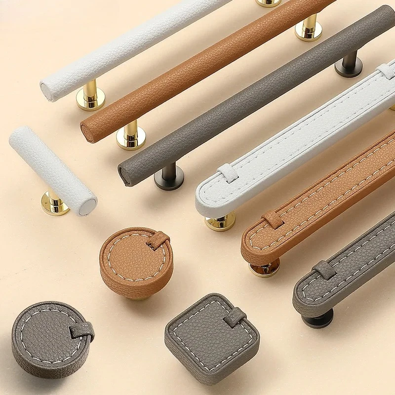 

Cowhide Leather Cabinet Handle Zinc Alloy Cabinet Knobs and Handles Kitchen Cupboard Door Pulls Drawer Knobs Hardware