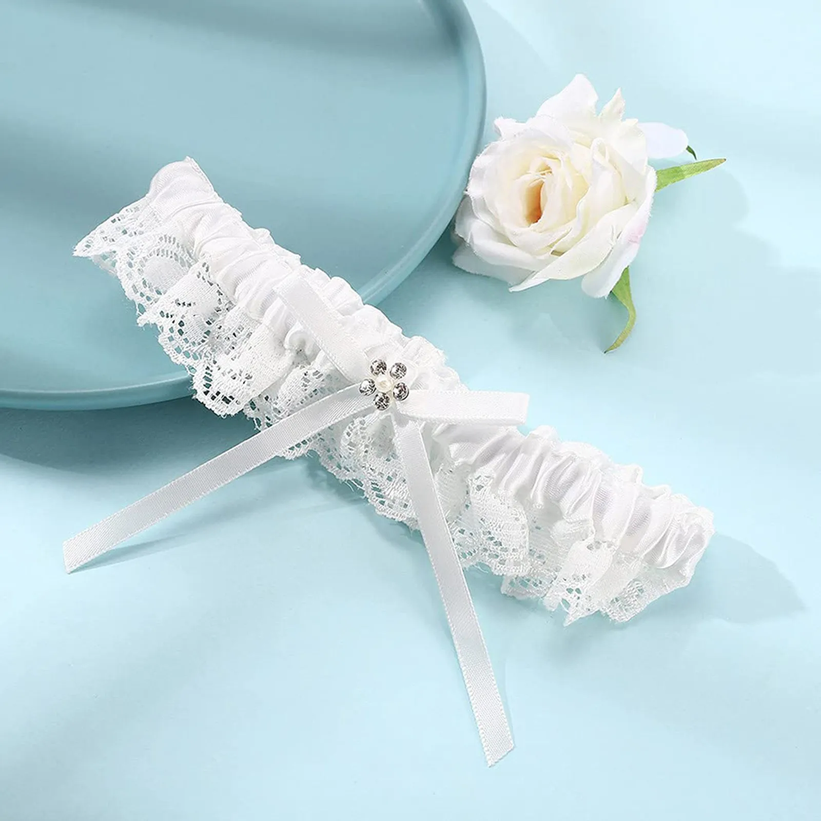 Drive in Headband Bride Wedding Garter White Lace Floral Garters Bowknot Stretch Leg Garter Set Bridal Towel Headband Men