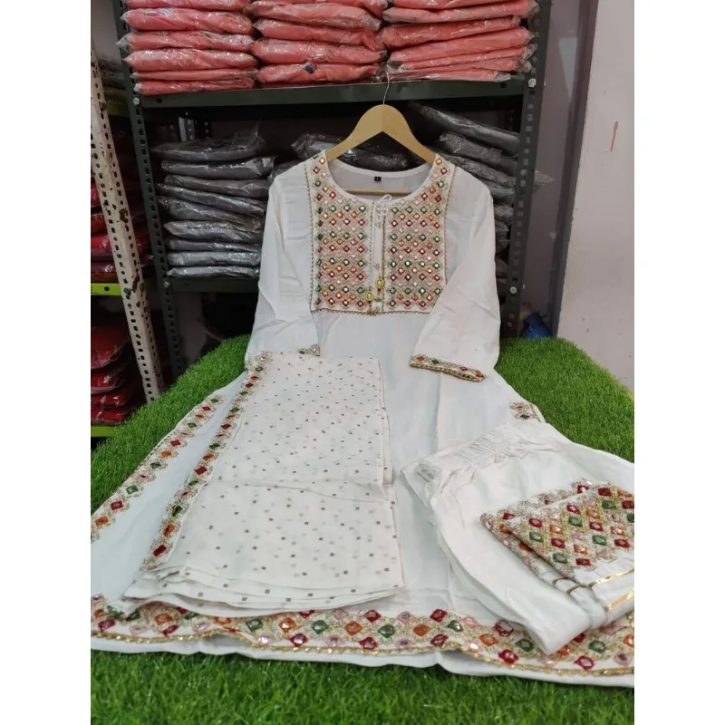 Pakistan Suit Salwar Kameez Embroidered White Kurta Pants Dupatta Sewn Dress