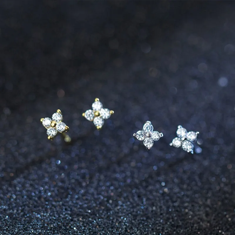 Tiny CZ Flower Stud Earrings Cartilage Piercing Jewelry for Women Girl