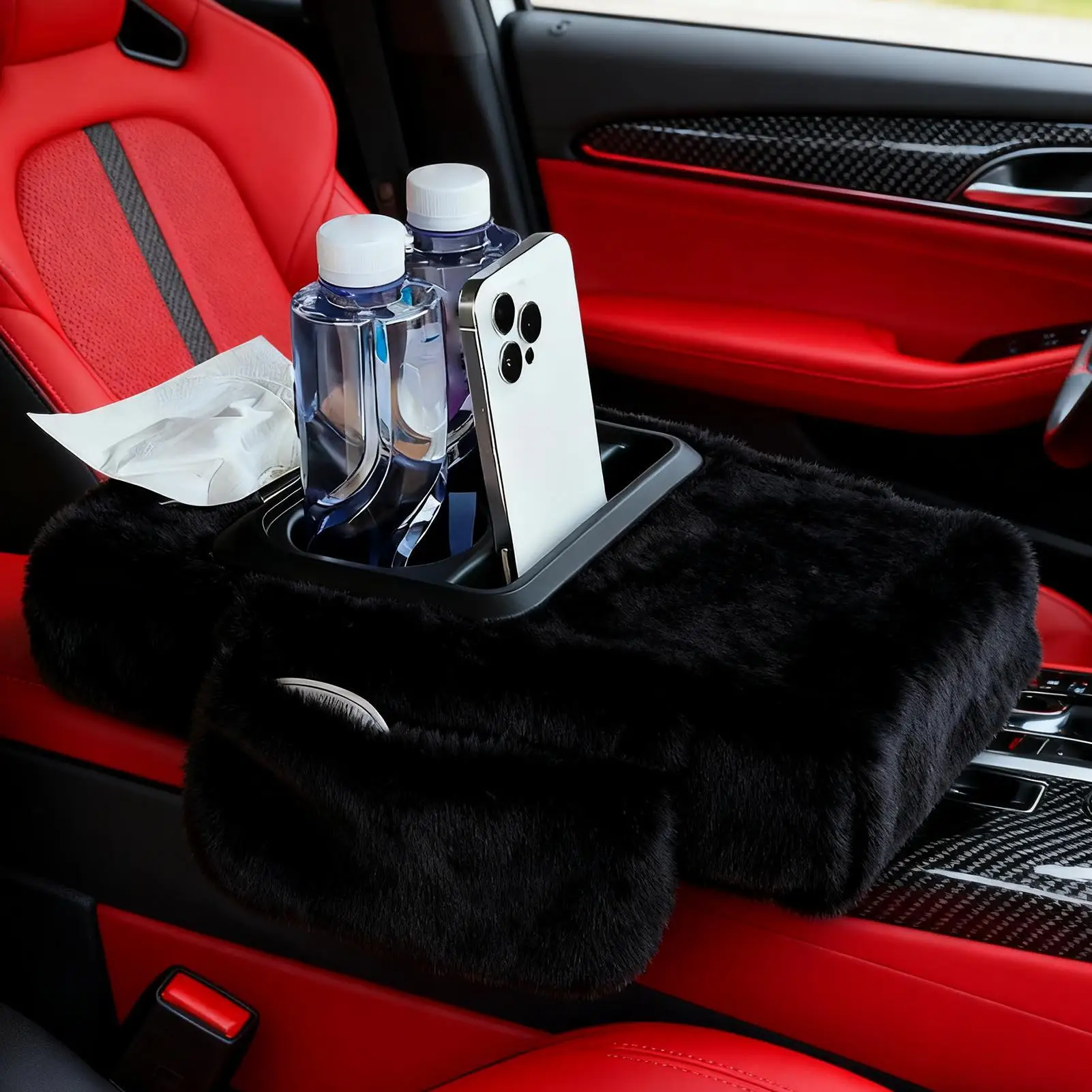 Center Console Cover Plush Cushion Decor Armrest Protector for Car Interior Truck Automobile SUV Center Console Winter Warm