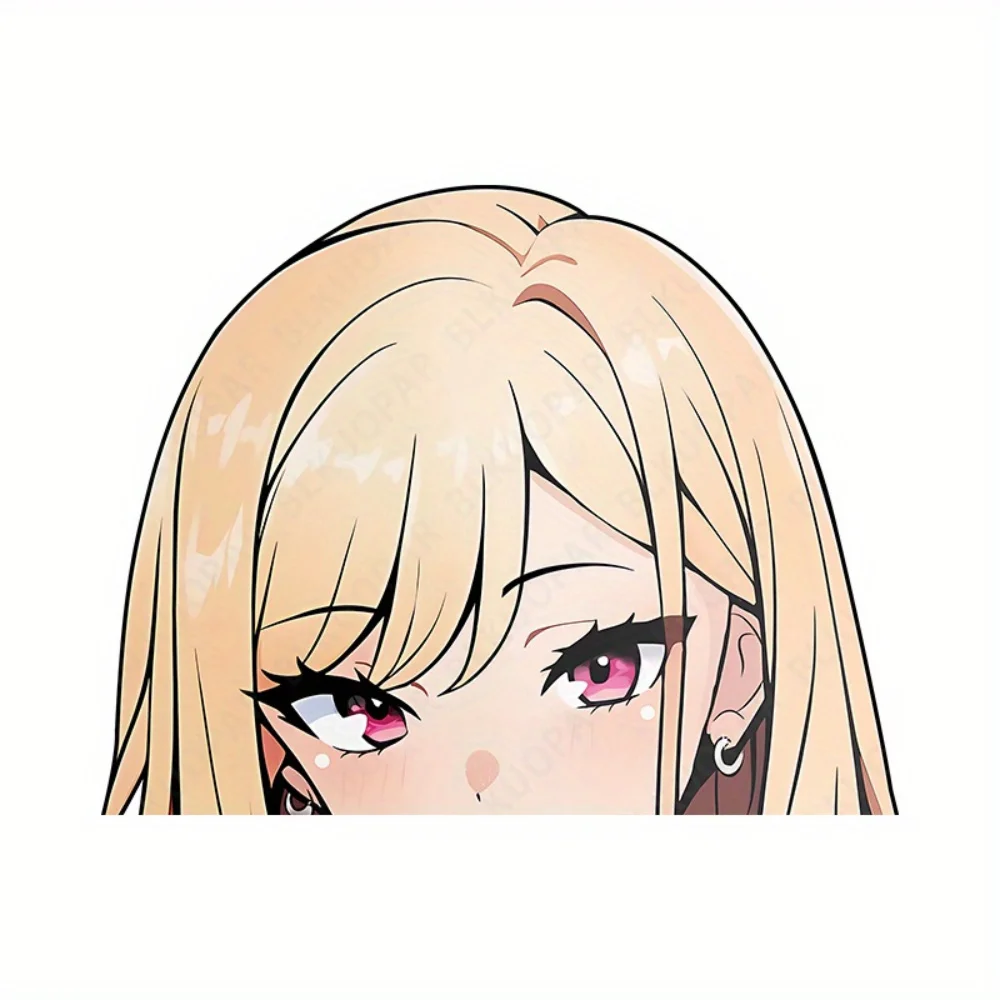 

1 шт. виниловая наклейка с аниме-девушкой, розовыми глазами и светлыми волосами, водонепроницаемая, солнцезащитная, из ПВХ, для мотоциклетного шлема, кузова, топливного бака