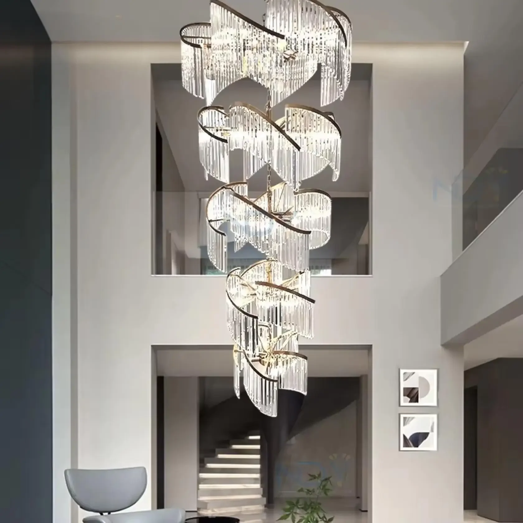 Modern Luxury Design Custom Hanging Pendant Light Villa Banquet Staircase Large Long Crystal Chandelier