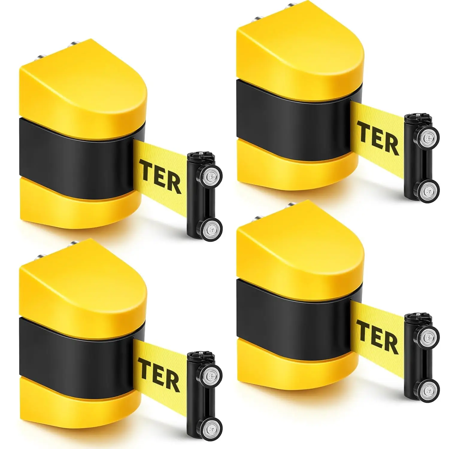 

Набор из 4 выдвижных настенных барьеров, магнитный ремень для контроля толпы длиной 5 м с корпусом из АБС-пластика для магазинов и стадионов (желтый, предупреждающий)