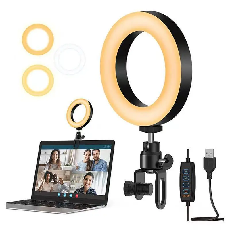 Anillo de Luz LED de 16 cm para Selfies, Anillo de Luz LED Regulable para Fotografía con Clip para Computadora Portátil, Trípode y Soporte para Teléfono para Videos de Tiktok