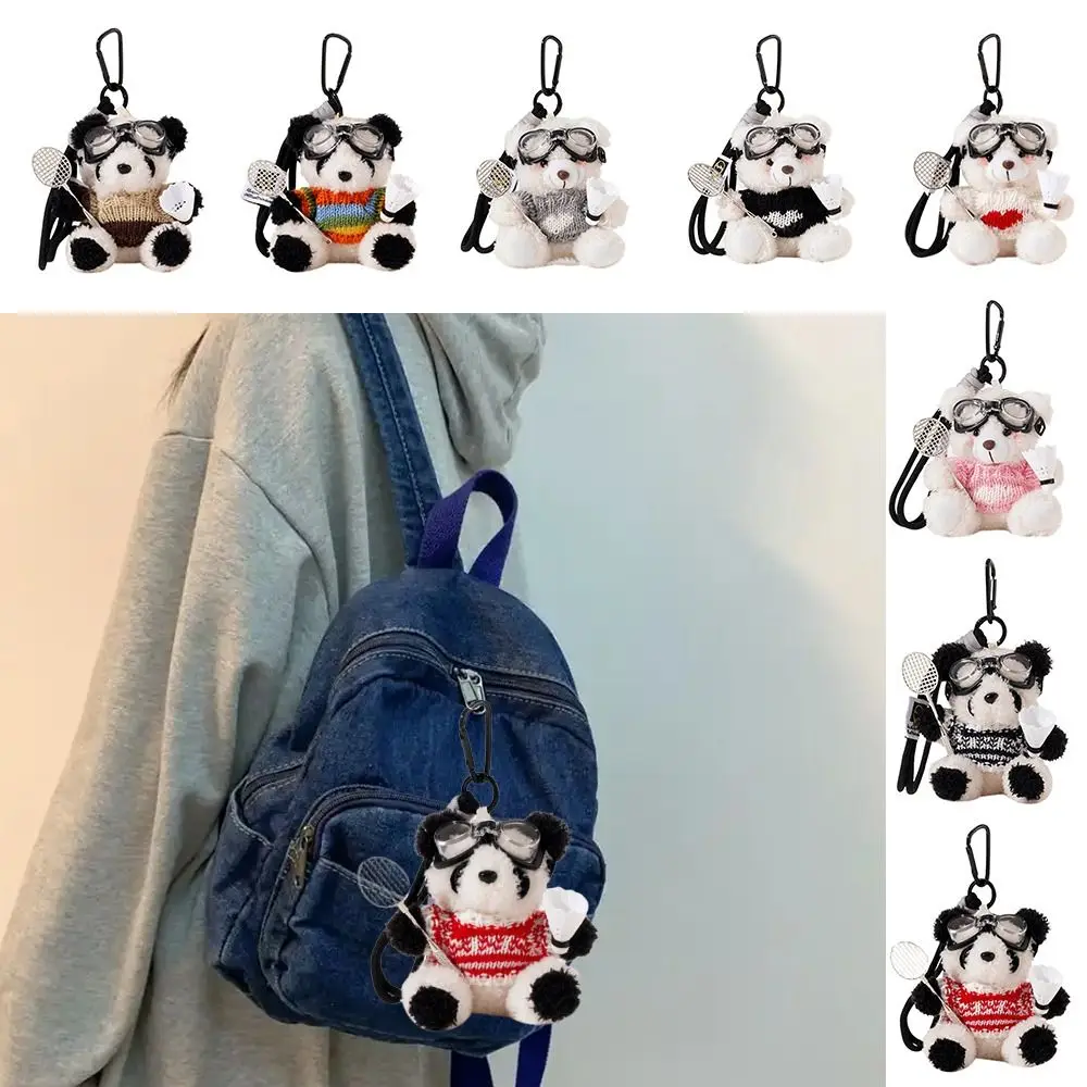 Cute Plush Badminton Bear Pendant Cartoon with Sunglasses Bag Pendant Hanging Ornament Soft Car Key Ring Bag Accessories