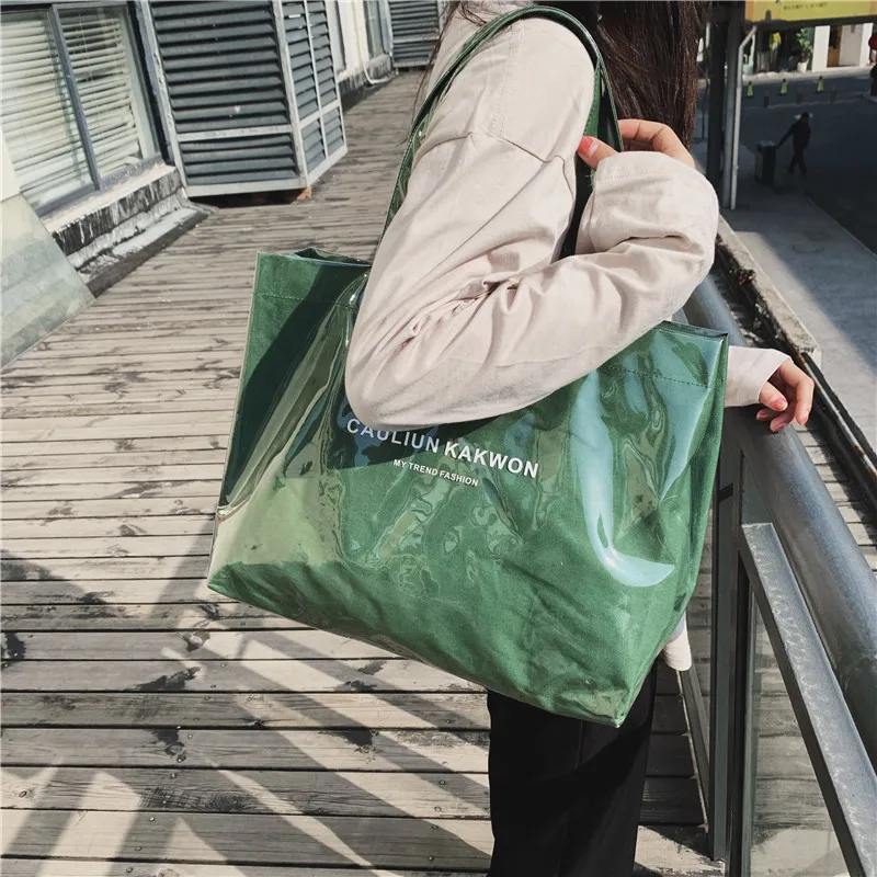 Large-capacity Transparent Jelly Bag 2021 New Trendy PVC Beach Tote Bag Travel Portable Shoulder Bag Women Handbags Casual Tote