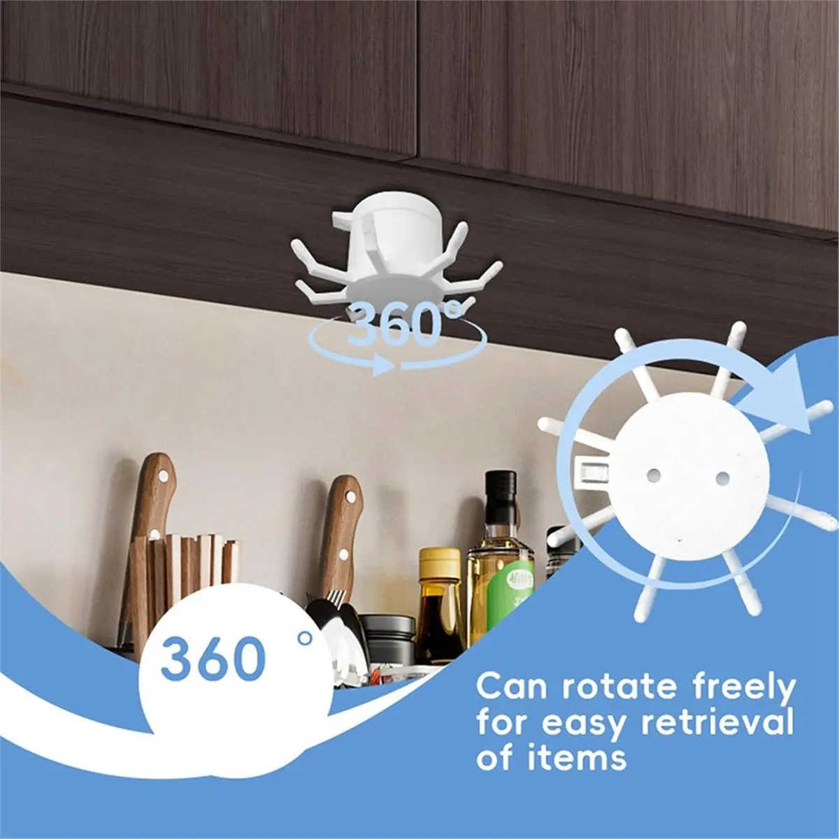 NEW Kitchen Utensil Hanger 360° Rotating Kitchen Hooks Kitchenware Hook Adhesive Utensils Hanging Rack for Towel Bag Board