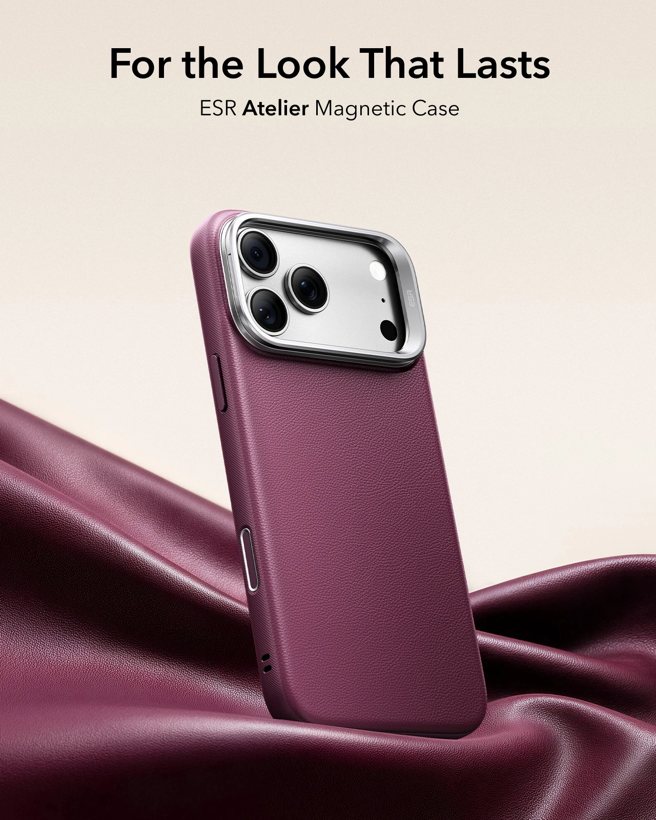 ESR – etui z magnetycznym uchwytem i elastyczną podstawką, wykonane z wegańskiej skóry, przeznaczone do iPhone 17 Pro Max i 18 Pro Max, a także do iPhone 18 Pro i 17 Pro. — zdjęcie produktu 2