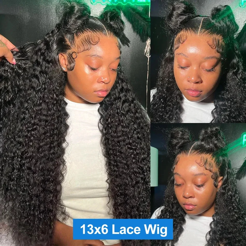 13x6 HD Transparent Deep Wave Frontal Wig 250 Density 13x4 Lace Front Human Hair Wig Brazilian 30 40 Inch Curly Wigs For Women image 3