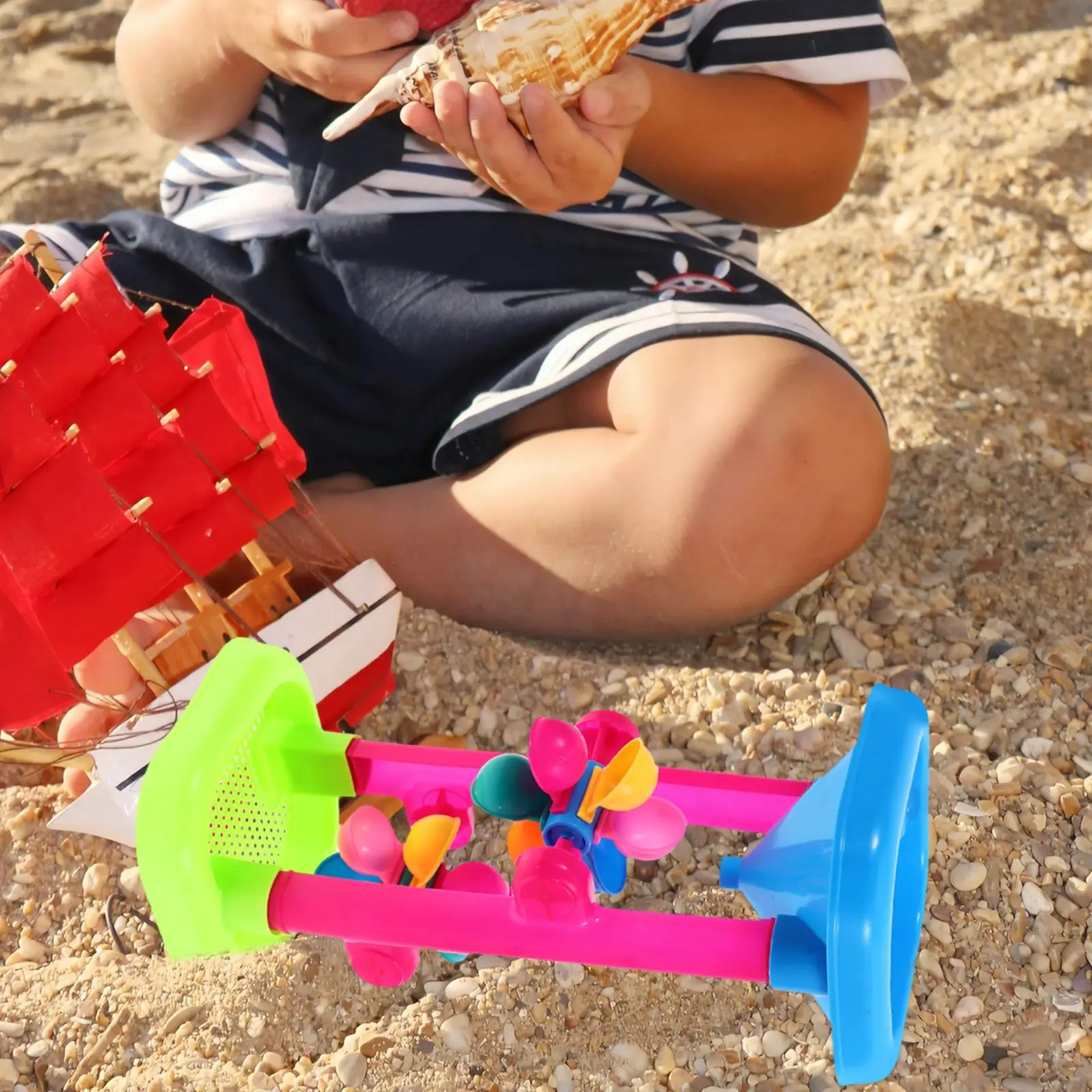 Zestaw zabawek z kołem wodnym Plastikowe piaskownica plażowa dla dzieci Zabawki na zewnątrz Piasek plażowy Klepsydra Lejek do przesiewania wody Letni stół do piasku plażowego