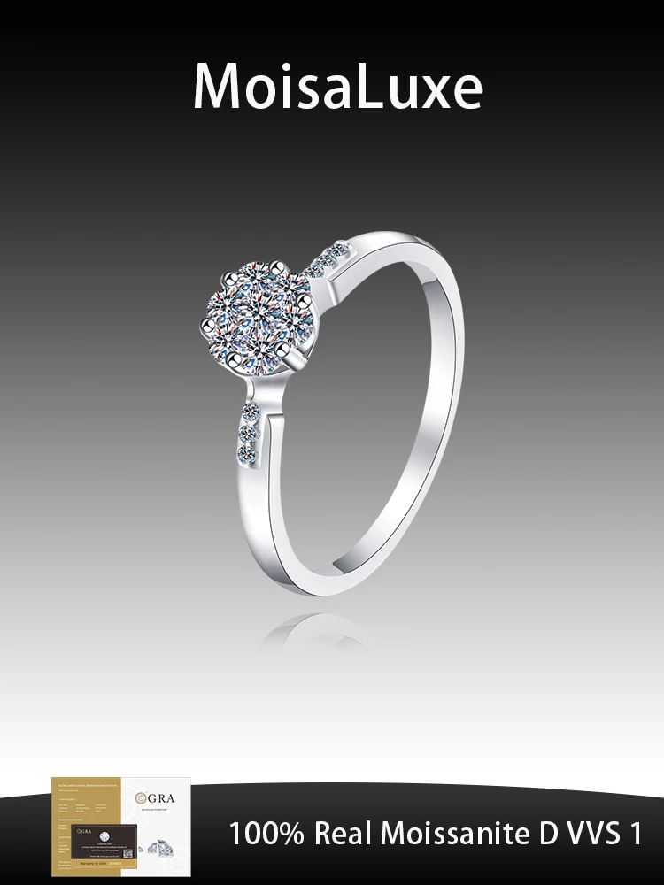

MoisaLuxe Official Store Moissanite Plata Sterling 925 Silver Girl's New 24-point Mozzarella Diamond Six-circumference One Ring