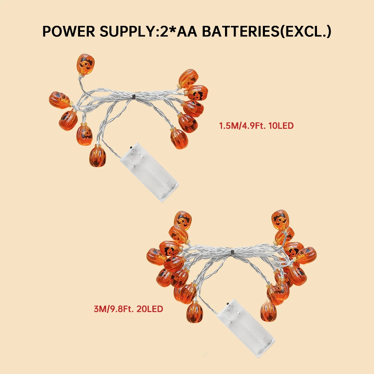 1 قطعة 10/20 LED هالوين سلسلة طويلة اليقطين أضواء بطارية تعمل بالطاقة للمنزل حديقة غرفة نوم غرفة مخيف ديكور حفلة الهالوين #6