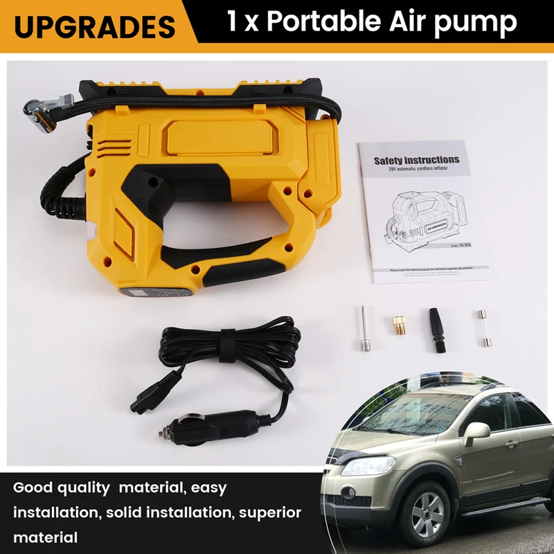 

A04R Portable Air Pump for DeWalt 18V 20V Battery Cordless Inflator Tool for Car Tyre Inflator Electric Motorcycle Pump