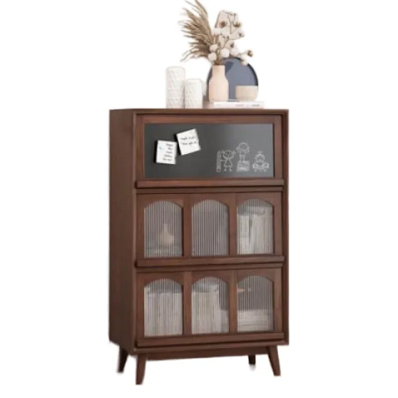 

retro glass side cabinet, living room decoration solid wood tea and wine cabinet, Nordic storage