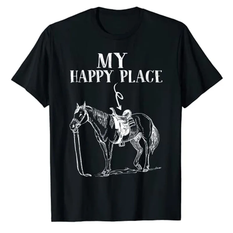 My Happy Place Horse Riding Horse-Lover for Women Girls T-Shirt Funny Awesome Tee Streetwear Tops Summer Fashion Graphic Outfit