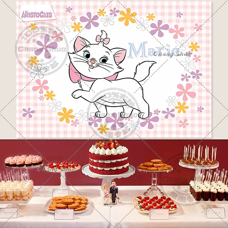 Disney Marie Aristocats Photo Backdrop Marie Cat Girls Birthday Party Baby Shower Photography Background Decor Props