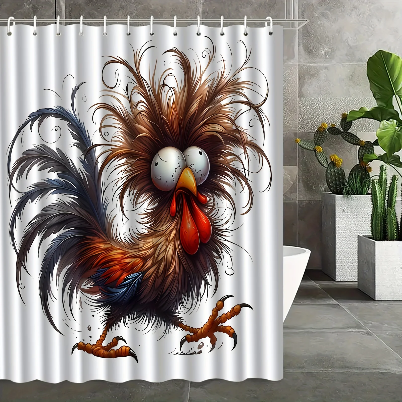 Funny Rooster Shower Curtain Cartoon Chicken Art Humor Animal Design Bathroom Decor Waterproof Printed Bath Curtain Home Fashion