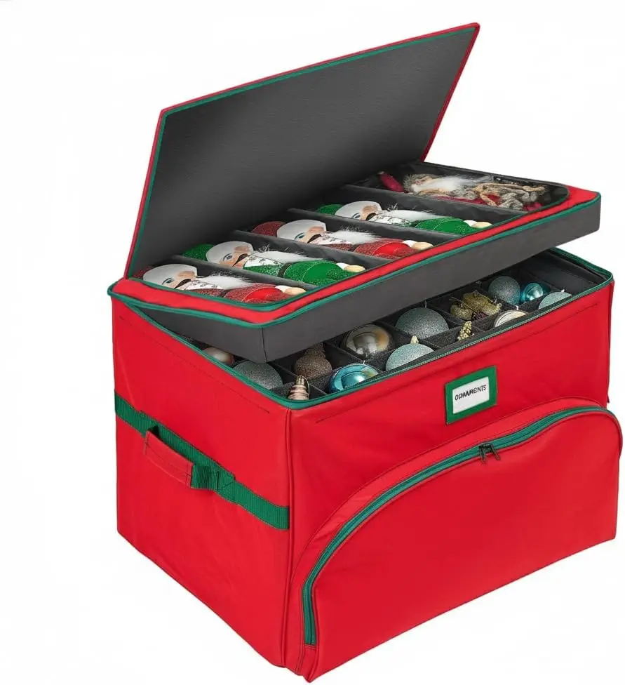 

Christmas Nutcracker Figurine Storage Box, Holds 72 Ornaments, Adjustable Compartments, Heavy Duty Material