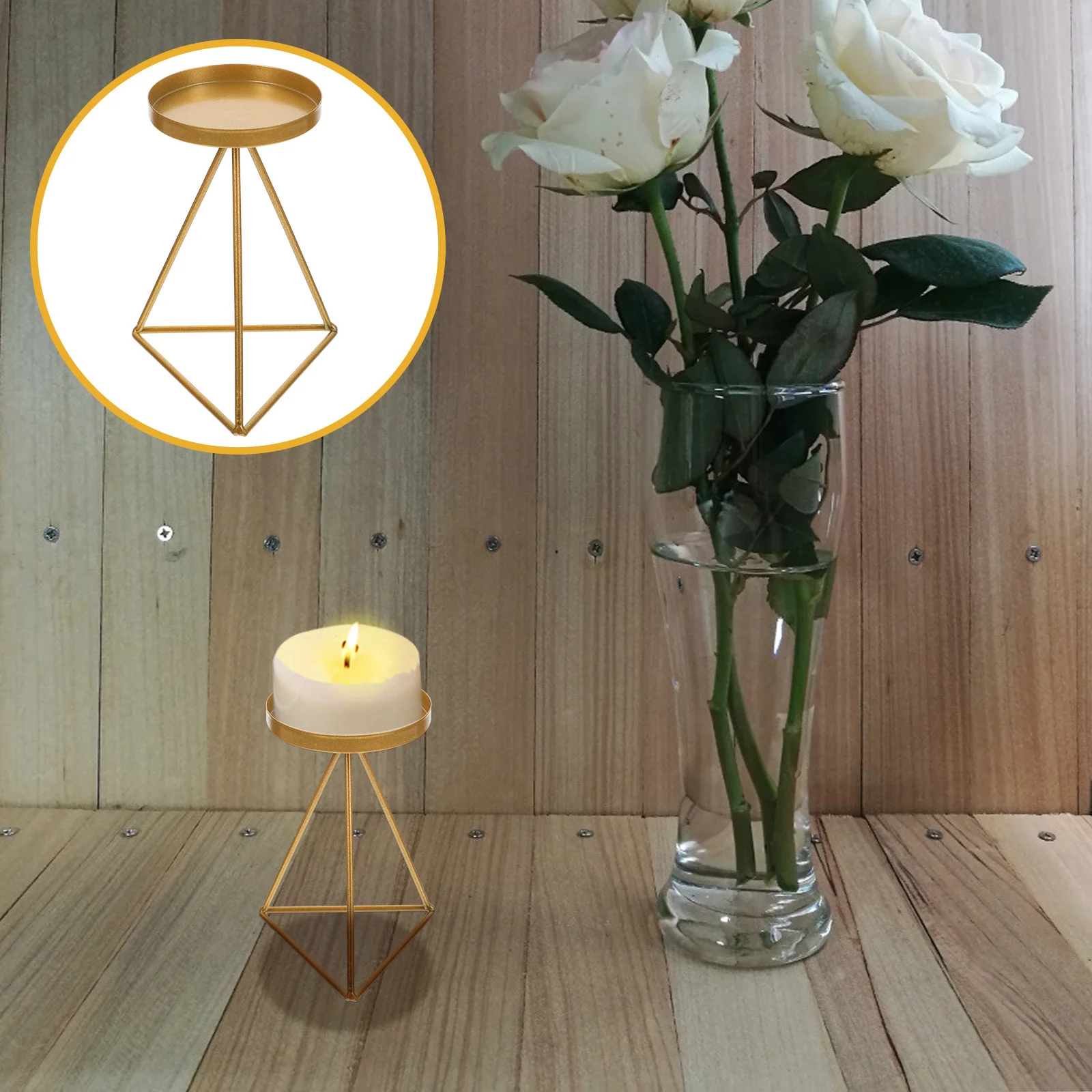 

Tetrahedron Holder Iron Geometric Art Decorative Metal Candlestick For Home Bedroom Living Room Tabletop Decoration
