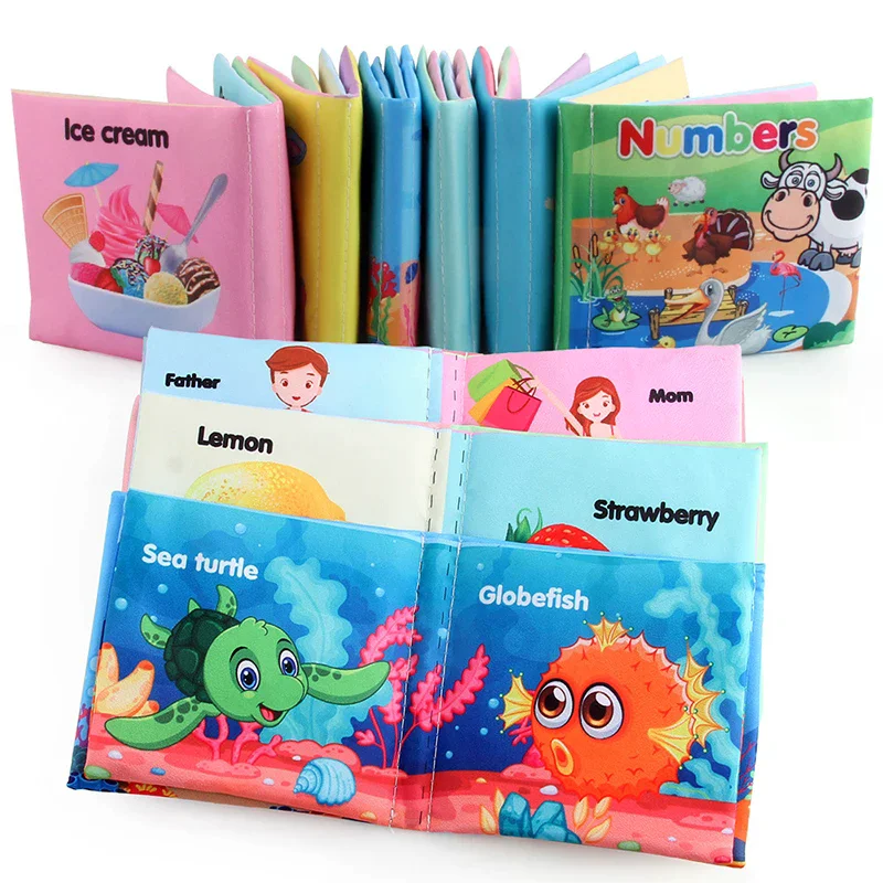 หนังสือผ้าสำหรับเด็ก ของเล่นเสริมพัฒนาการเด็กเล็ก ผลไม้ สัตว์ ตัวเลข อาหาร หนังสือเสริมสร้างการเรียนรู้สำหรับเด็กวัย 12-72 เดือน