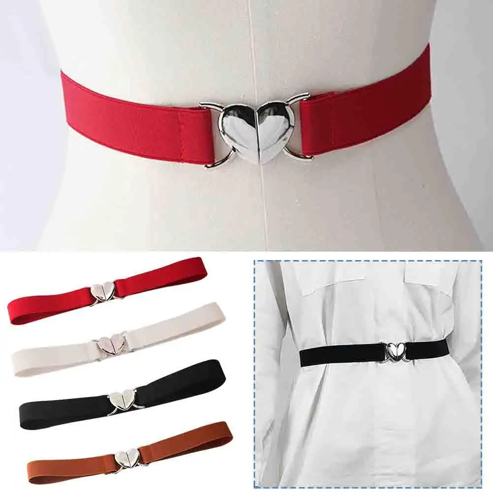 

Trendy Female Belt Elastic Stretch Waistband Love Heart Metal Belt For Women Cinch Coat Dress Waist Seal Belts Accessory N8G4