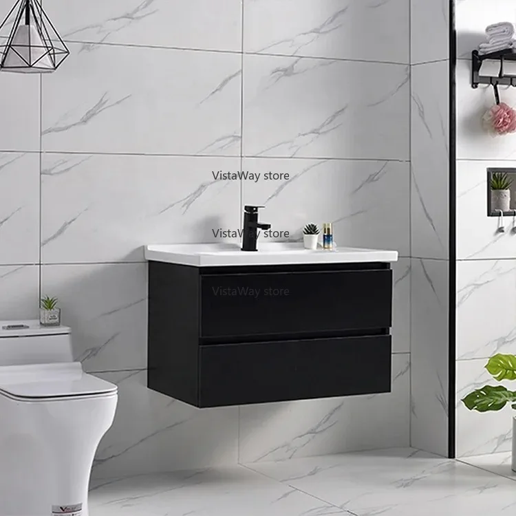 

Factory Customized Solid Wood Bathroom Cabinets Bathroom Vanity Furniture Waterproof Drawer Storage Washroom with Ceramic Basin