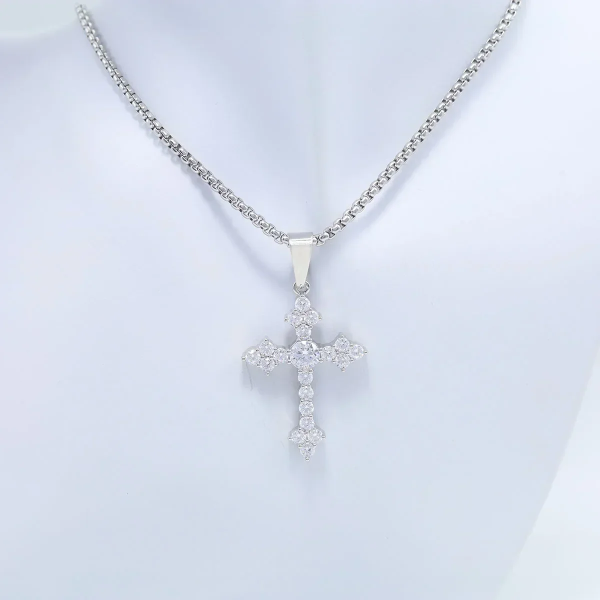 Minimalist Cross Christian Crucifix Pendants Necklaces Long Link Chains Silver