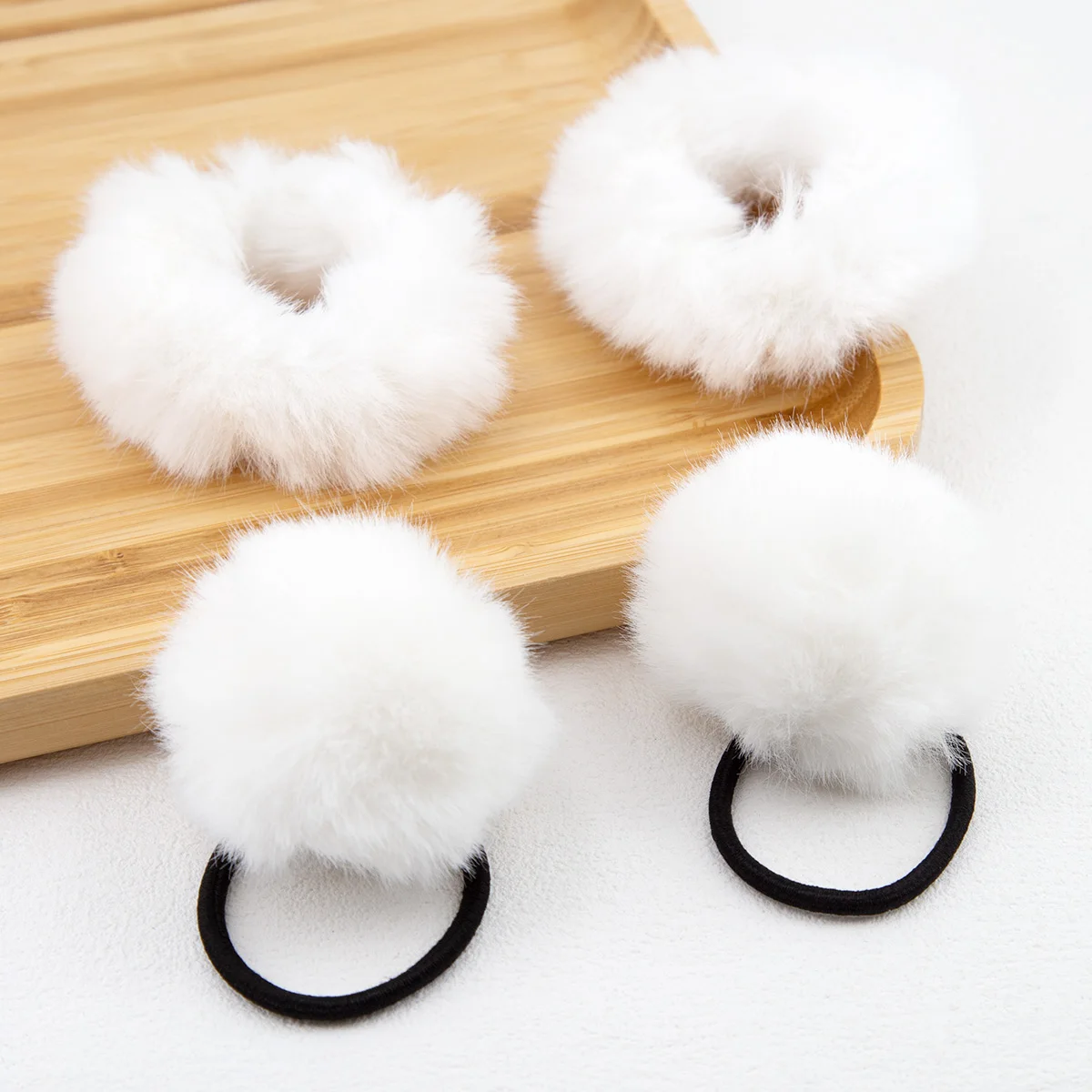 6 قطعة لون الحلوى الحلو كبير Pompom الشعر الدائري موضة بسيطة مرونة الشعر الأربطة المطاطية أفخم الشعر حبل لينة الدافئة فروي رئيس حبل #2