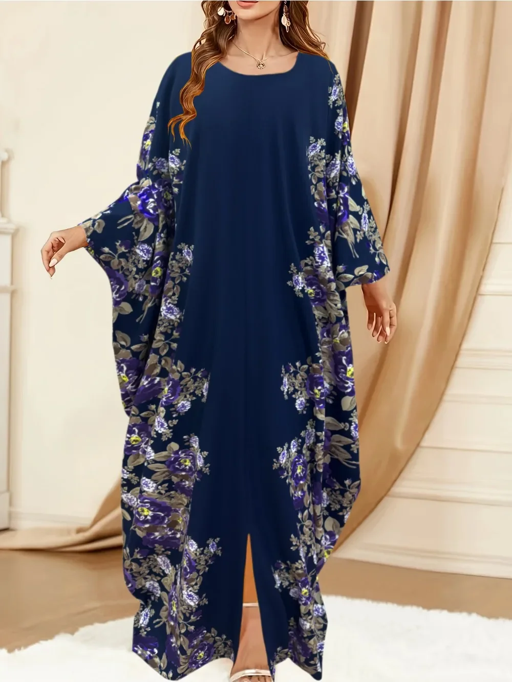 Eid Women Muslim Dress Abaya Bat Sleeve Print Loose Caftan Vestidos Largos Jalabiya Ramadan Dubai Kaftan Arab Long Robe 2025 5