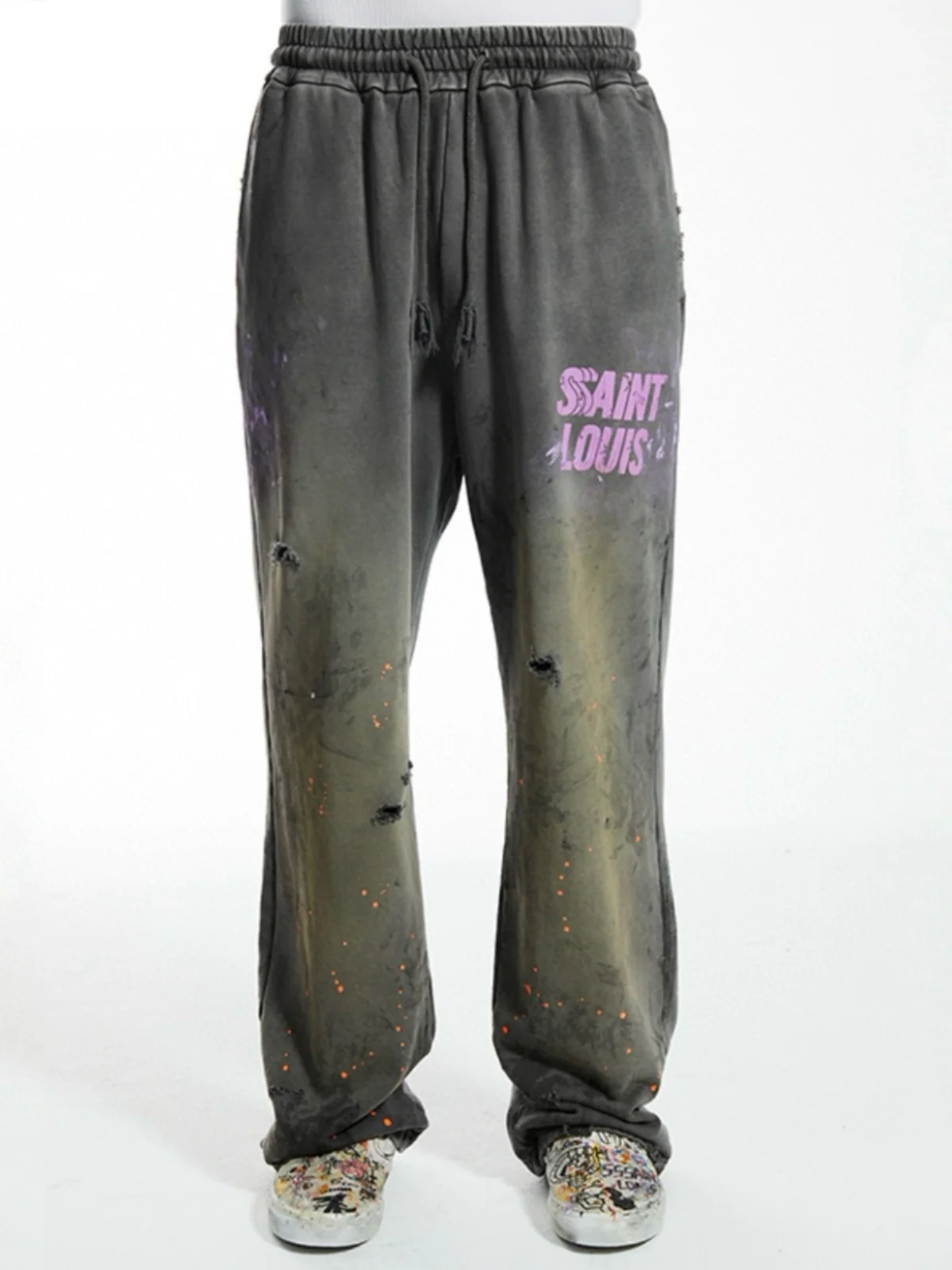 

SSSAINT LOUIS Повседневные брюки прямого кроя унисекс, осенне-зимние, универсальные, с эффектом брызг краски, из смесового хлопка, свободного кроя