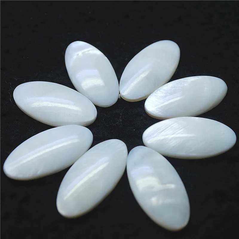 15PCS Natural White Shell Cabochons Mother Of Pearl Long Oval Shape 15X30MM DIY Jewelry Findings Oganic Material For Earrings