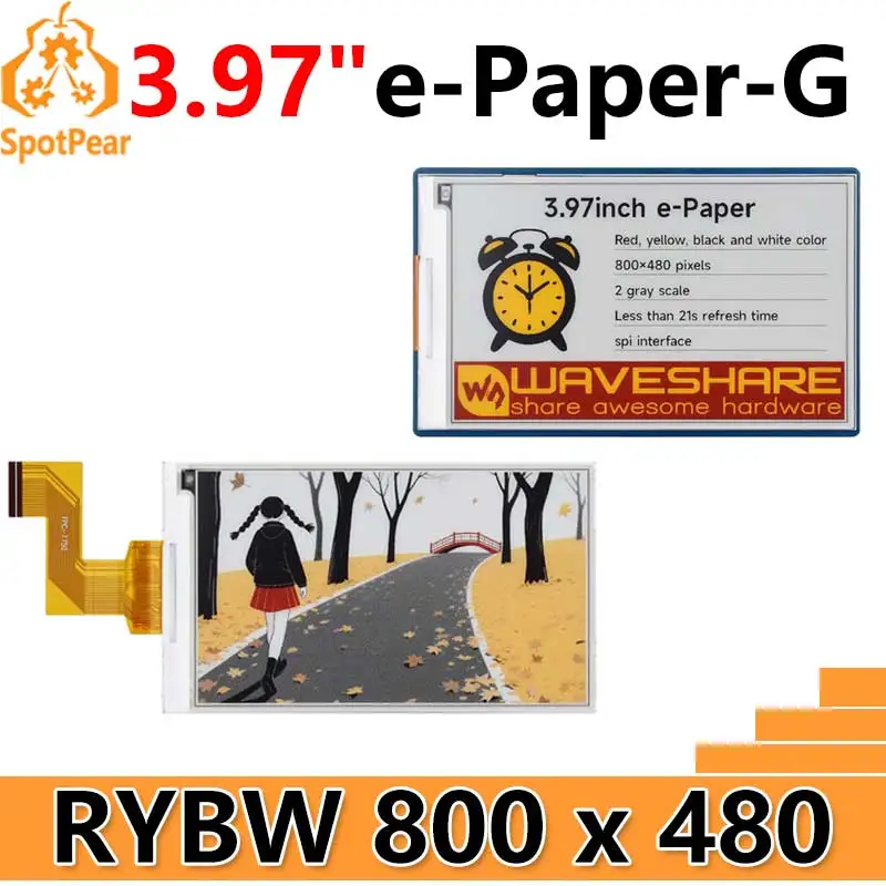 Raspberry Pi 3.97 inch e-Paper link (G) RYBW 800x480 For Arduino / Jetson / STM32 /ESP32 Waveshare 3.97inch