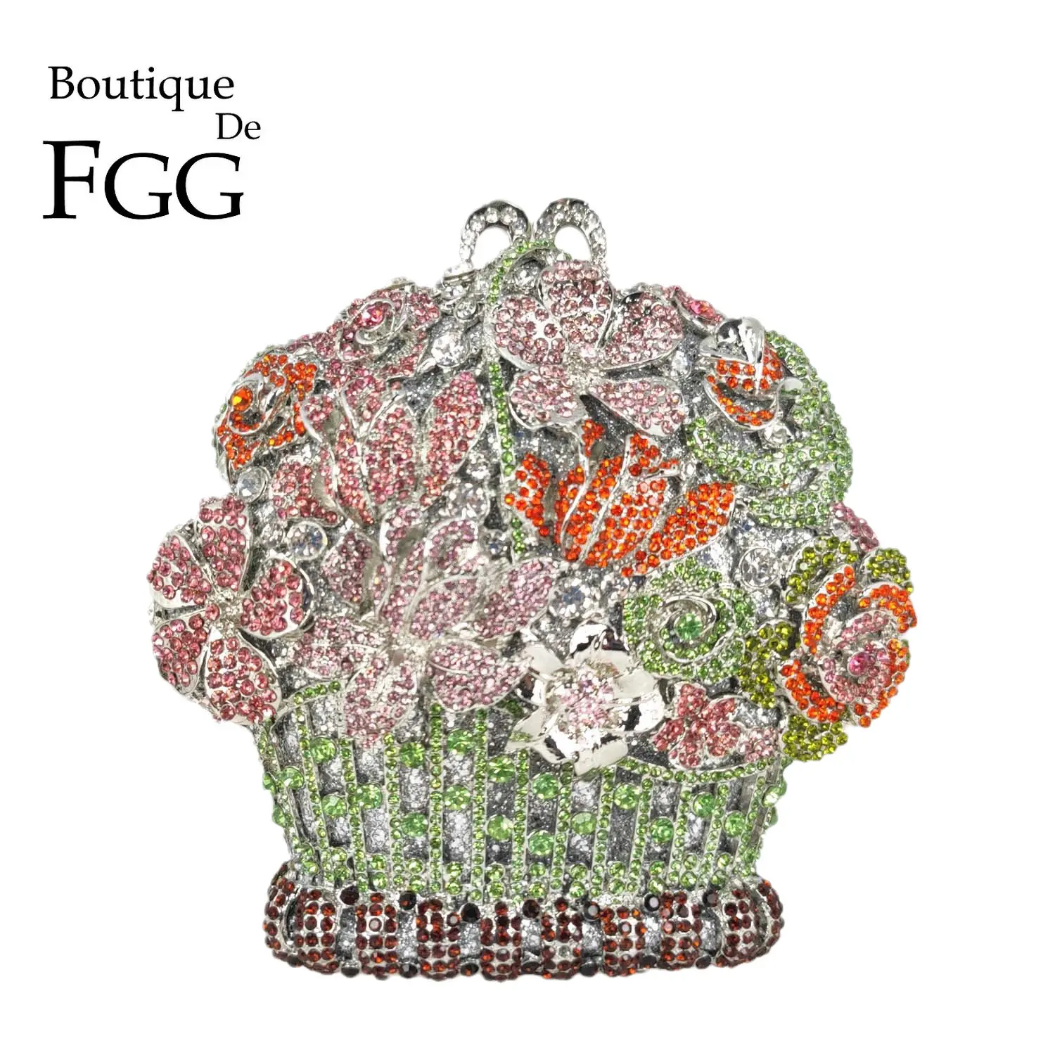 

Bouotique De FGG Flower Basket Women Crystal Evening Bag Bridal Minaudiere Handbags Bridal Wedding Party Rhinestone Clutch Purse