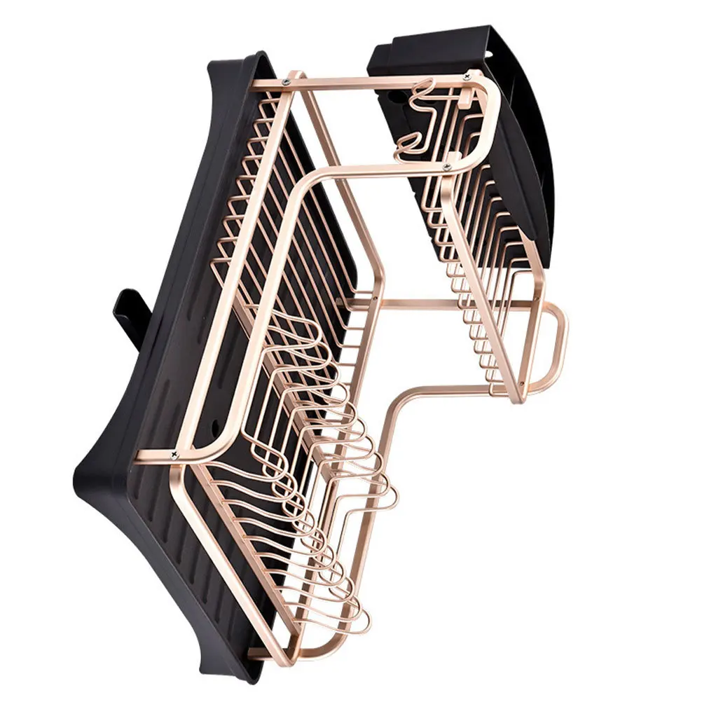 

1pc Kitchen Draining Rack Double Layer Storage Bracket Gold Modern Design Space Saving Premium Aluminum Alloy Lightweight Bowl