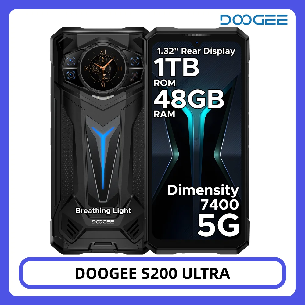 DOOGEE S200 Ultra 5G t�l�phone robuste 48GB 1TB effet de lumi�re 1.34 