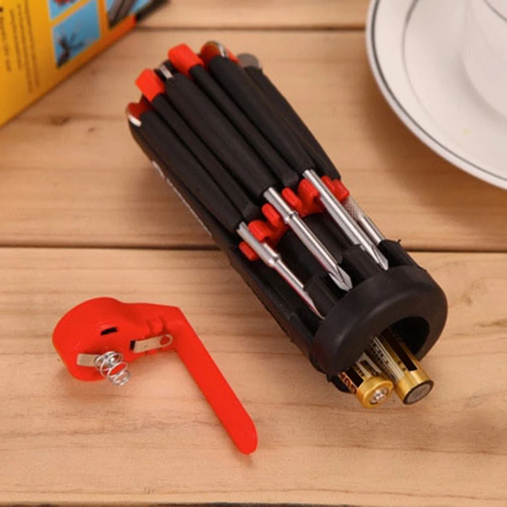 8-in-1 Folding Screwdriver with 6LED Torch Portable Screwdriver Bit Set Light Up Flashlight Accessories for Repair Maintenance