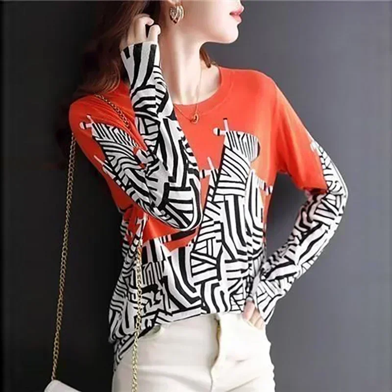 Women's Zebra Print Color Splicing Knit Sweater, Korean Style, Harajuku Casual Top, Round Neck, Long Sleeve Cloth, Autumn, Winte