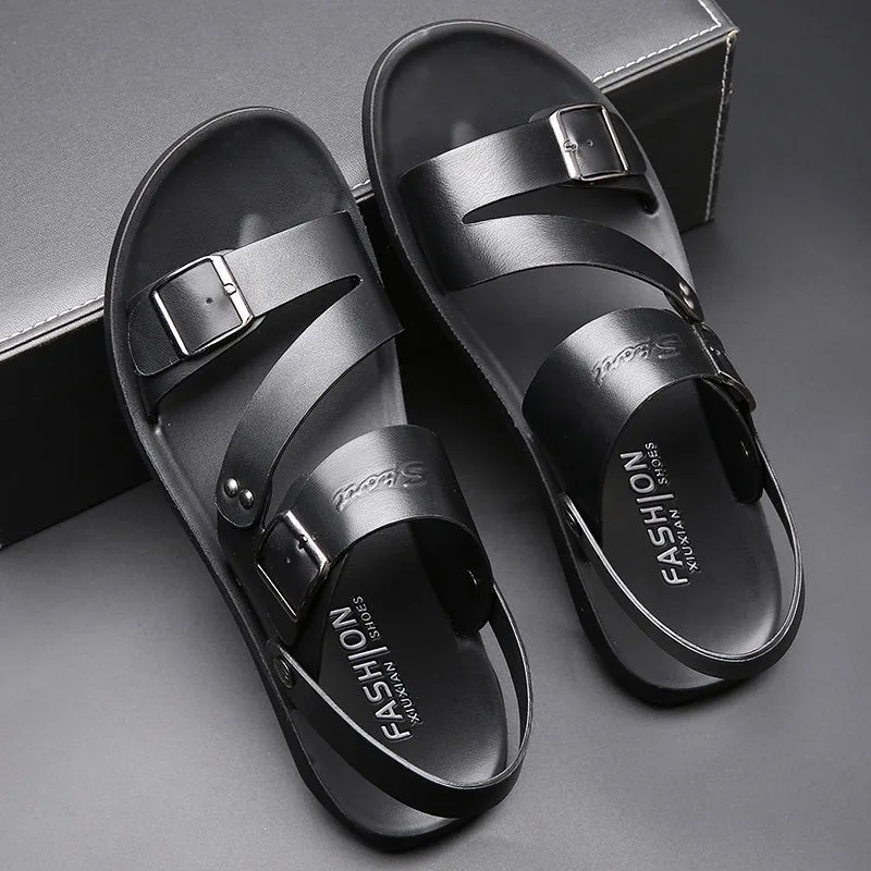 size 38-48 beach men sandals designer slides flat sandals for men shoes black brown sandalias hombre de verano black brown