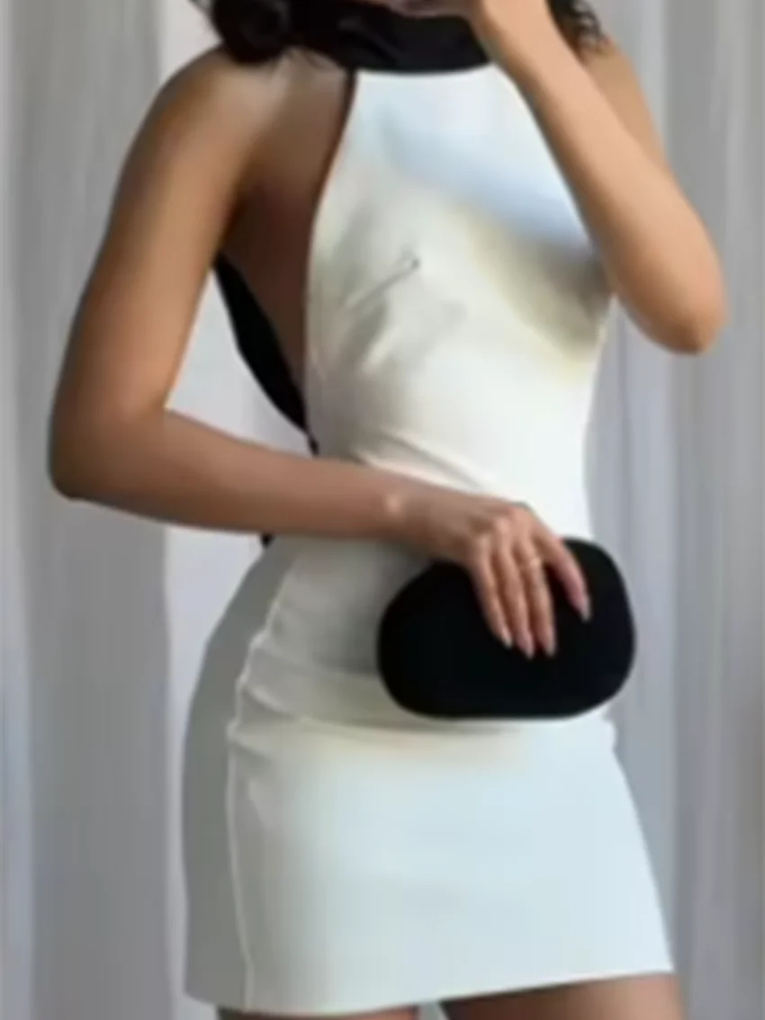 

White Backless Short Dress Woman Halter Elegant Party Dresses for Women off Shoulder Mini Dress Women New in Dresses Woman