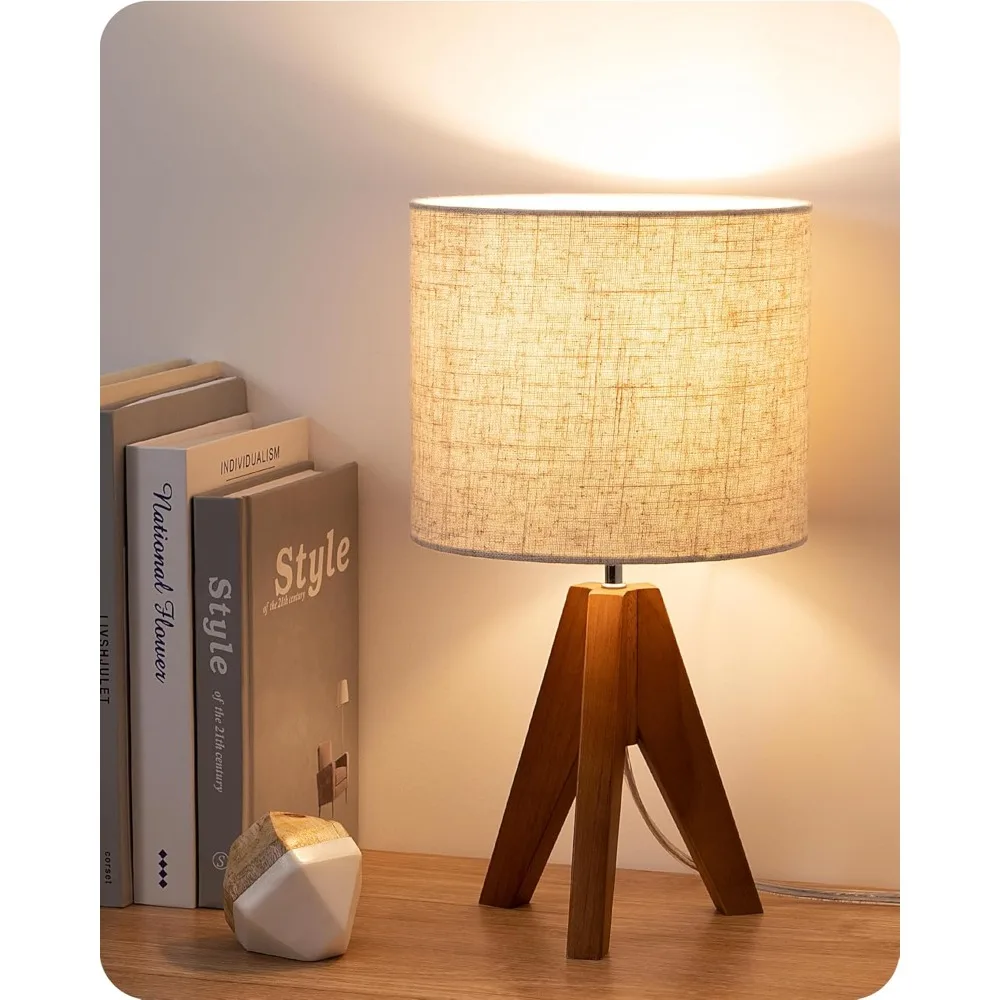 

edishine tripod table lamp, small cute bedside lamp with linen beige lampshade, nightstand lamp for nursery, bedroom, kid room,