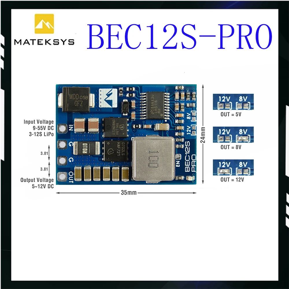 MATEK PM12S-3 Power Module 3-12S LIPO 5V 9V VX BEC with HeatSink for RC Multirotor Fixed-Wing Airplane FPV Cinelifter