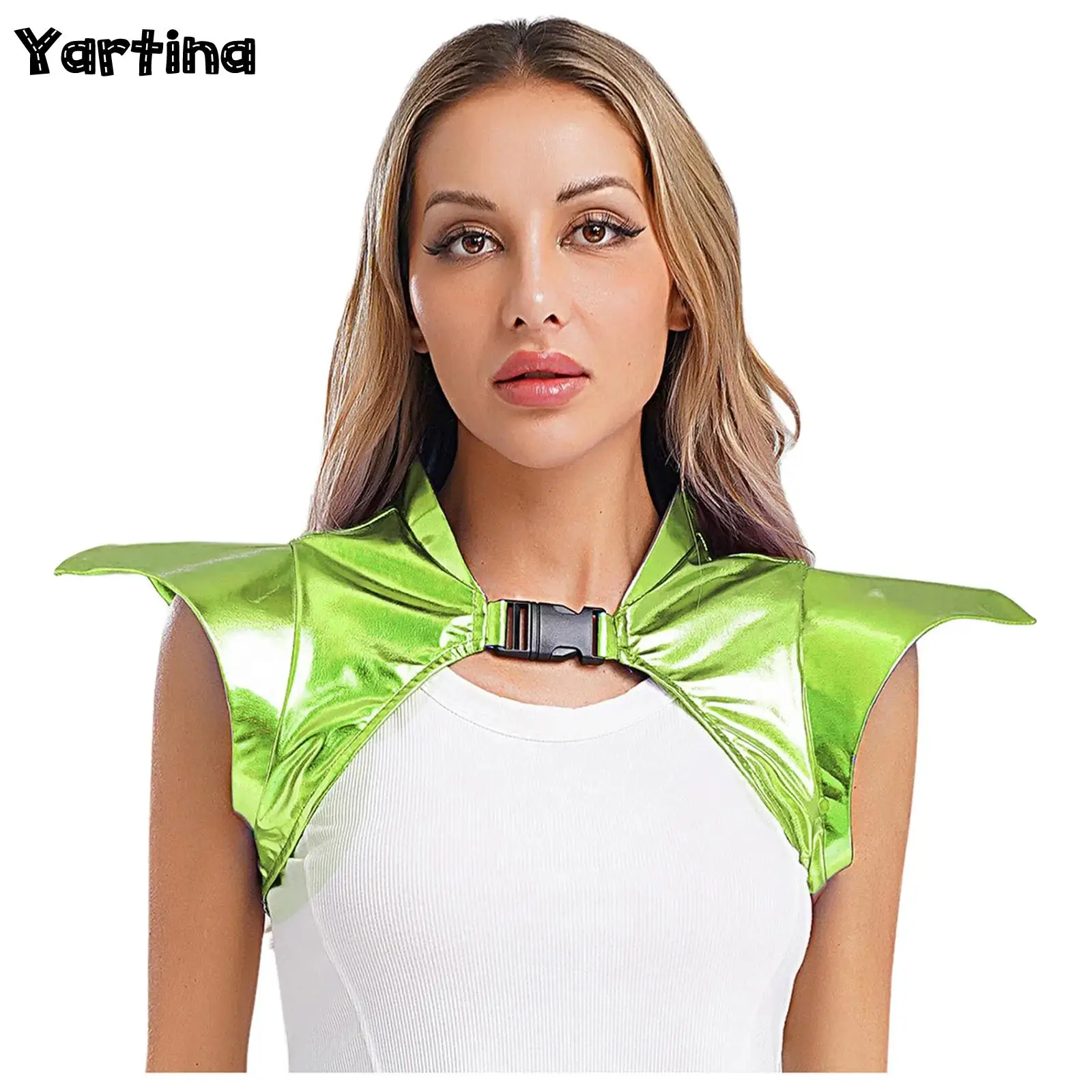 

Womens Shiny Metallic Gothic Armor Shrug Steampunk Gothic Shoulder Epaulet Collared Armour Halloween Party Performance Costume