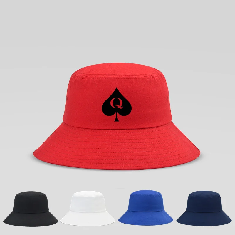 New Fashion Queen Of Spades Bucket Hats For Men and Women Summer Outdoor Hats Cap Black White Red Bucket Hats